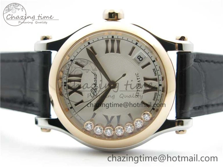 Original Happy Sport Automatic SS RG 36mm ZF 1:1 Best Edition White Dial on Black Leather Strap A 6394