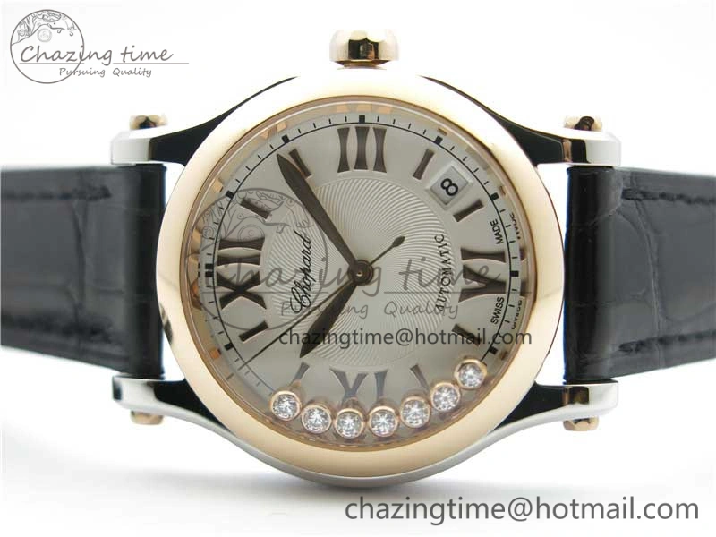 Original Happy Sport Automatic SS RG 36mm ZF 1:1 Best Edition White Dial on Black Leather Strap A 6394