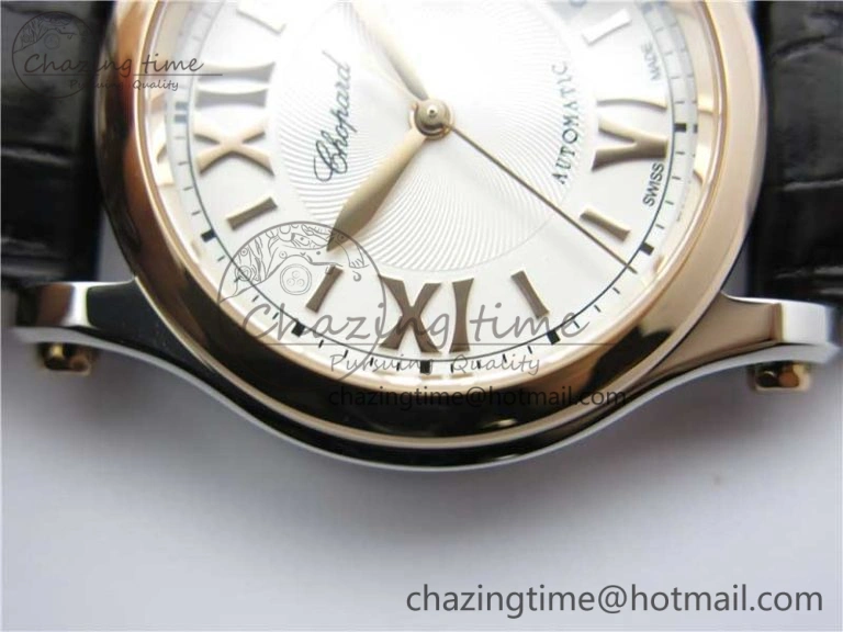 Original Happy Sport Automatic SS RG 36mm ZF 1:1 Best Edition White Dial on Black Leather Strap A 6394