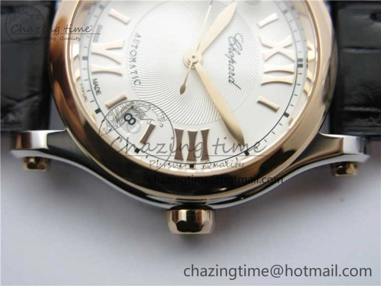 Original Happy Sport Automatic SS RG 36mm ZF 1:1 Best Edition White Dial on Black Leather Strap A 6394