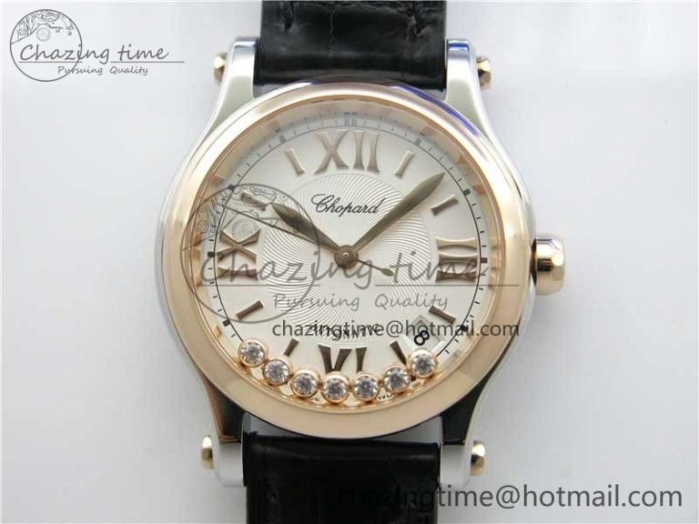 Original Happy Sport Automatic SS RG 36mm ZF 1:1 Best Edition White Dial on Black Leather Strap A 6394