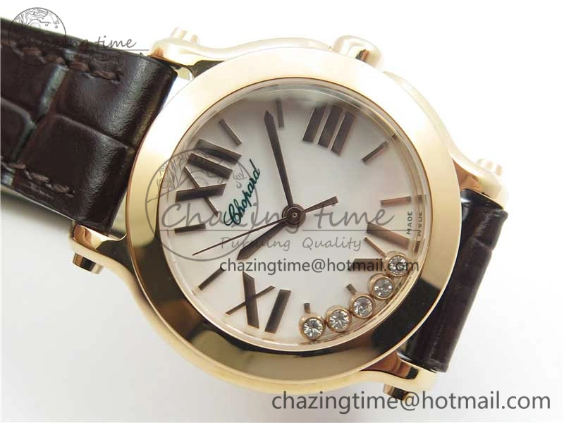 Happy Sport Mini RG ZF MOP Dial on Black Leather Strap Swiss ETA 955. ModernLook 10552
