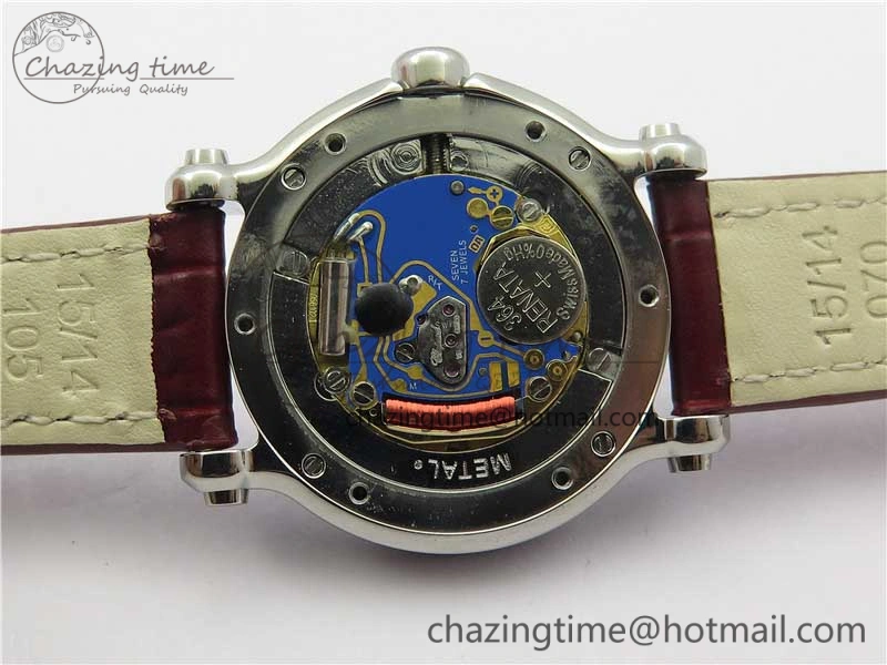 Original Happy Sport Mini SS ZF MOP Dial on Red Leather Strap Swiss ETA 955. 6395