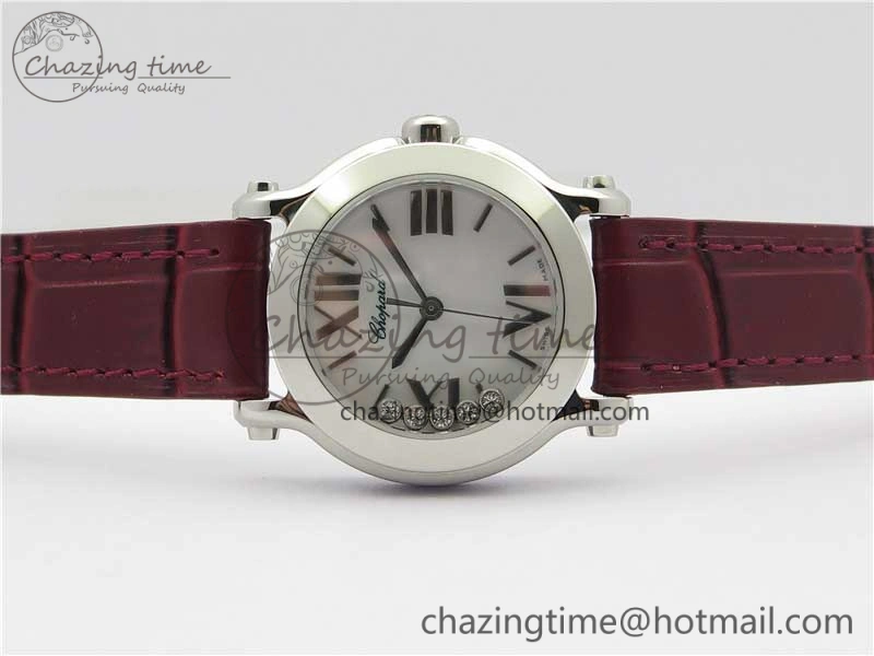 Original Happy Sport Mini SS ZF MOP Dial on Red Leather Strap Swiss ETA 955. 6395