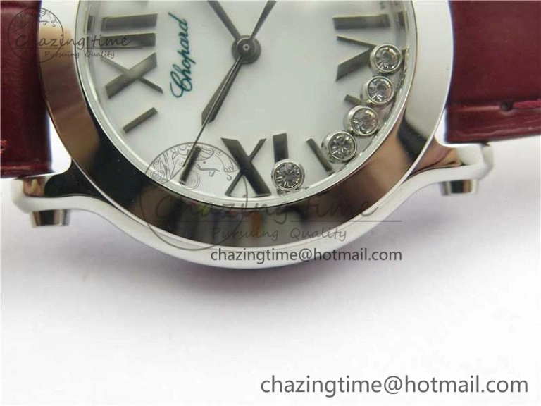 Original Happy Sport Mini SS ZF MOP Dial on Red Leather Strap Swiss ETA 955. 6395