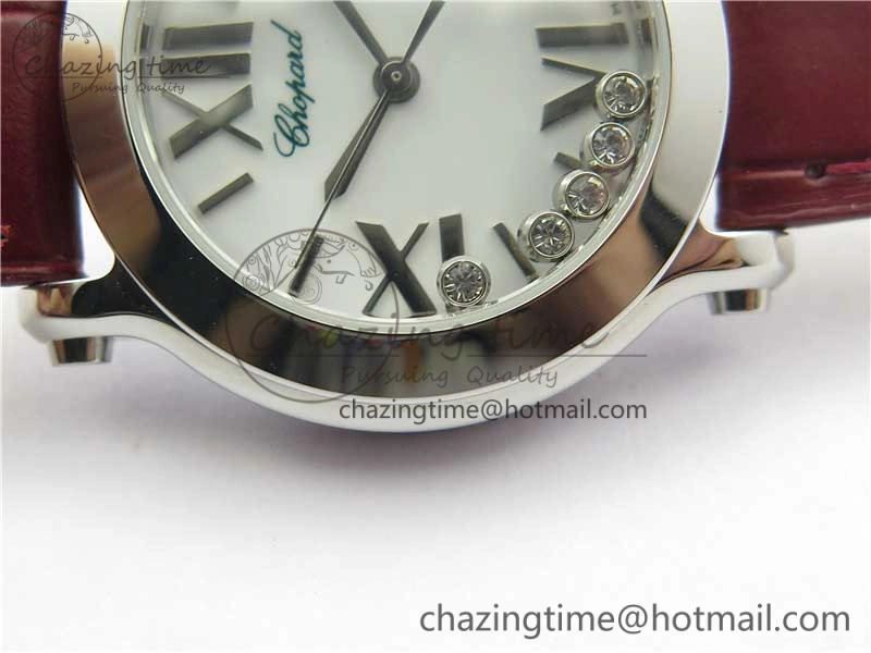 Original Happy Sport Mini SS ZF MOP Dial on Red Leather Strap Swiss ETA 955. 6395