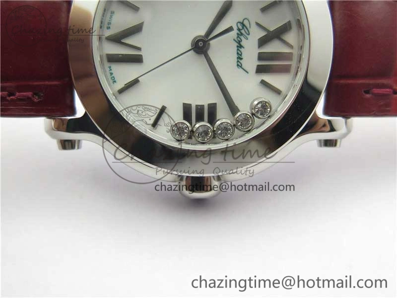 Original Happy Sport Mini SS ZF MOP Dial on Red Leather Strap Swiss ETA 955. 6395