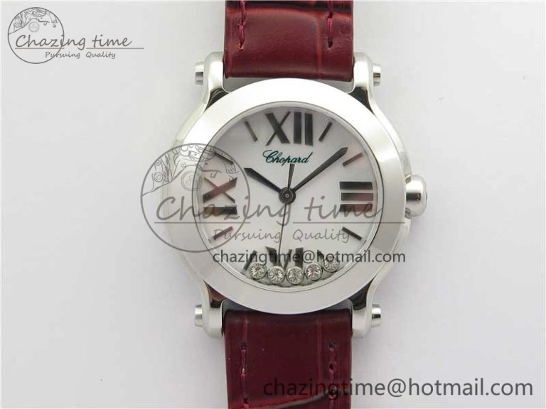 Original Happy Sport Mini SS ZF MOP Dial on Red Leather Strap Swiss ETA 955. 6395