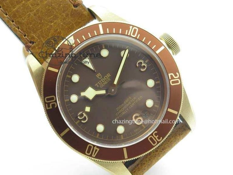 Breathable Heritage Black Bay Bronze ZF 1:1 Best Edition On Aged Brown Leather Strap A2824 V 9783