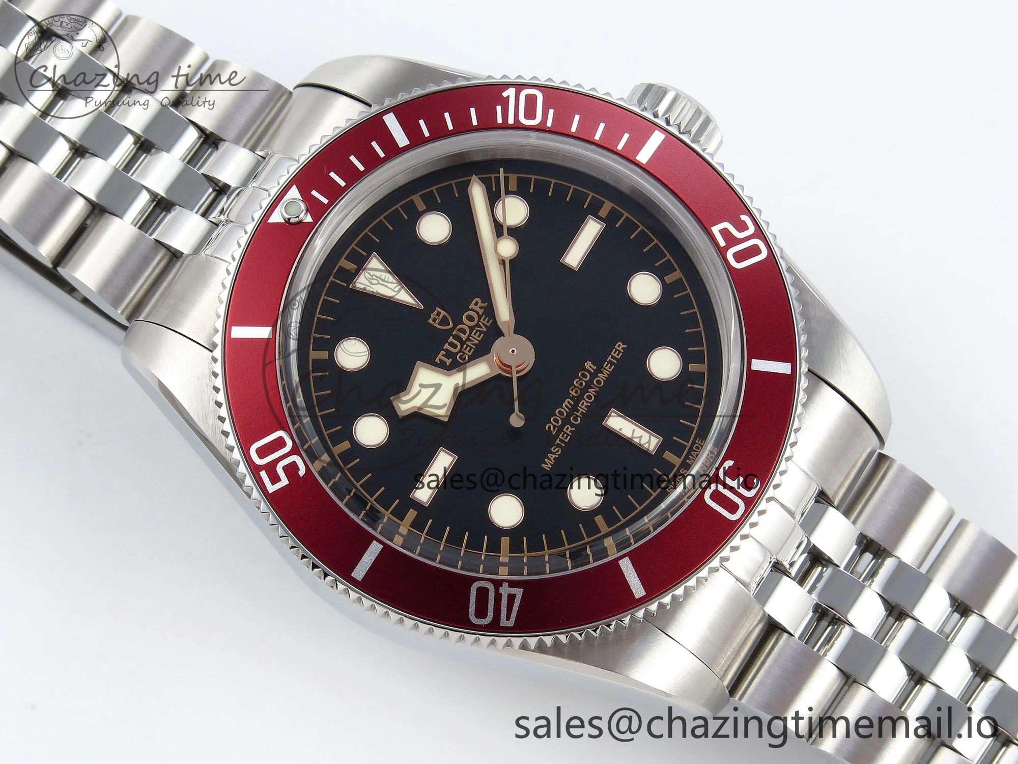 Functional Heritage Black Bay Red Bezel ZF 1:1 Best Edition on SS Jubilee Bracelet A 9736
