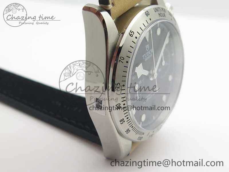 SmoothTexture Heritage Chrono 79350 SS Best Edition Black Dial On Leather Strap A 9771