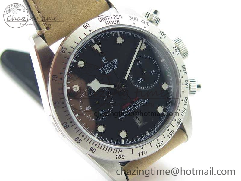 SmoothTexture Heritage Chrono 79350 SS Best Edition Black Dial On Leather Strap A 9771
