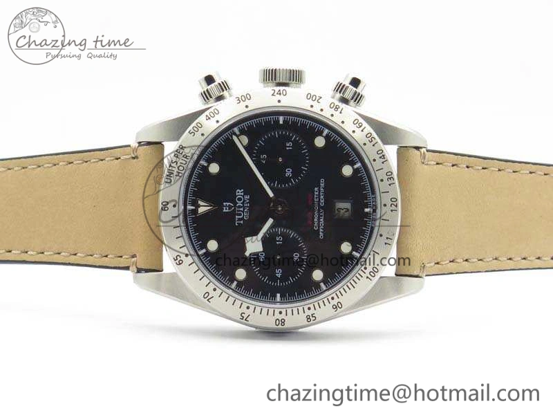 SmoothTexture Heritage Chrono 79350 SS Best Edition Black Dial On Leather Strap A 9771