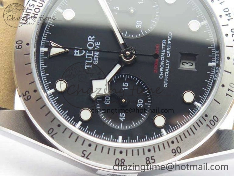 SmoothTexture Heritage Chrono 79350 SS Best Edition Black Dial On Leather Strap A 9771