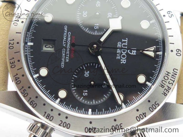 SmoothTexture Heritage Chrono 79350 SS Best Edition Black Dial On Leather Strap A 9771