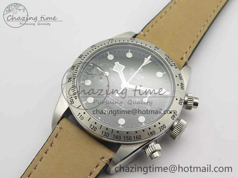 SmoothTexture Heritage Chrono 79350 SS Best Edition Black Dial On Leather Strap A 9771
