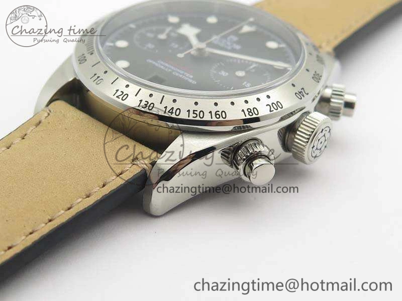 SmoothTexture Heritage Chrono 79350 SS Best Edition Black Dial On Leather Strap A 9771