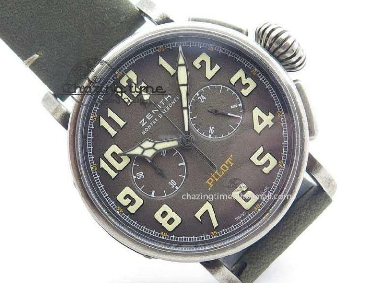 ZeroBulk Heritage Pilot Ton-Up Aged SS Case Gray Dial On Green Leather Strap Jap Quartz 10035