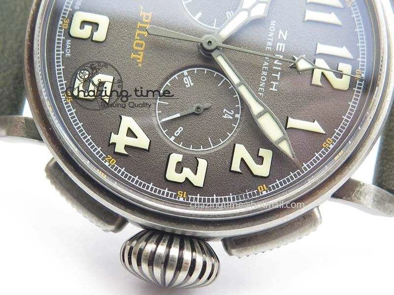 ZeroBulk Heritage Pilot Ton-Up Aged SS Case Gray Dial On Green Leather Strap Jap Quartz 10035
