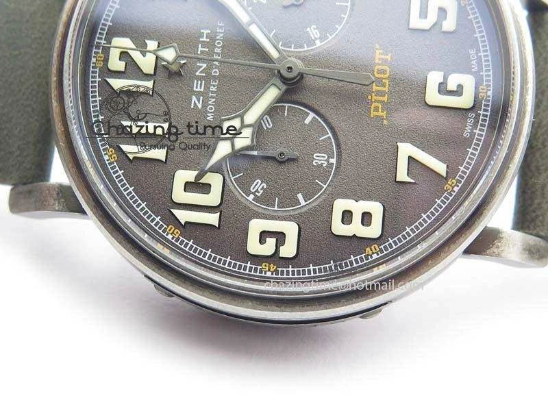 ZeroBulk Heritage Pilot Ton-Up Aged SS Case Gray Dial On Green Leather Strap Jap Quartz 10035