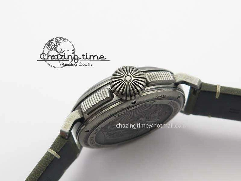 ZeroBulk Heritage Pilot Ton-Up Aged SS Case Gray Dial On Green Leather Strap Jap Quartz 10035