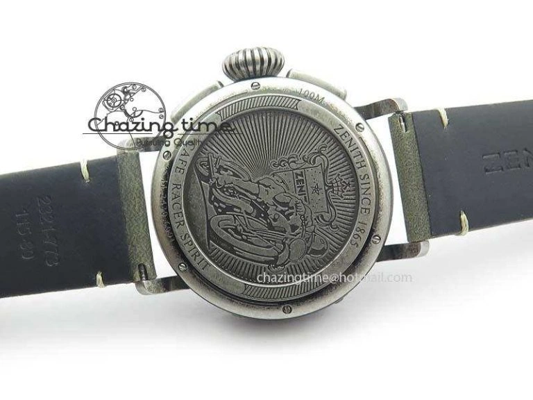ZeroBulk Heritage Pilot Ton-Up Aged SS Case Gray Dial On Green Leather Strap Jap Quartz 10035