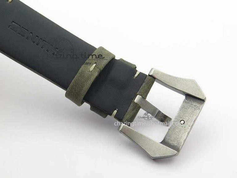 ZeroBulk Heritage Pilot Ton-Up Aged SS Case Gray Dial On Green Leather Strap Jap Quartz 10035