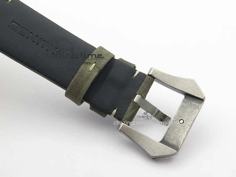 ZeroBulk Heritage Pilot Ton-Up Aged SS Case Gray Dial On Green Leather Strap Jap Quartz 10035