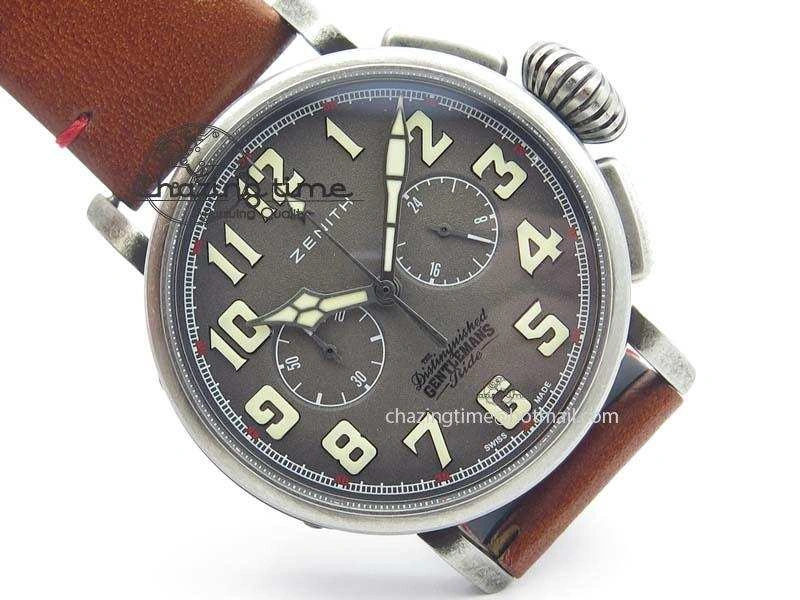 Heritage Pilot Ton-Up Aged SS Case Gray Dial On Leather Strap Jap Quartz WeatherProof 10036
