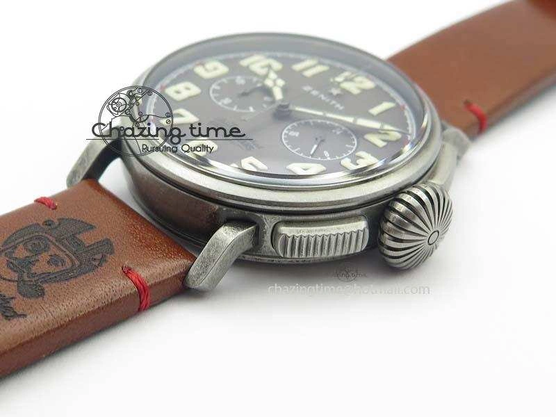 Heritage Pilot Ton-Up Aged SS Case Gray Dial On Leather Strap Jap Quartz WeatherProof 10036