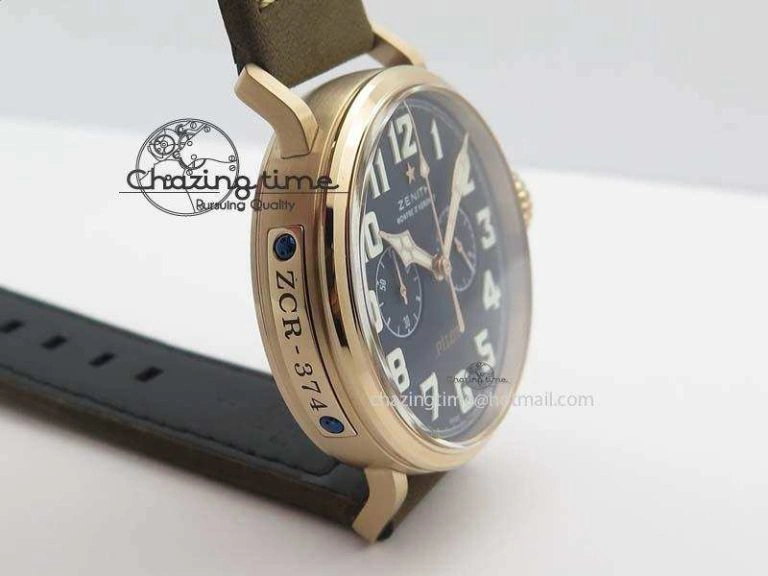 Heritage Pilot Ton-Up RG Case Black Dial On Brown Asso Leather Strap Jap Quartz Neat 10032