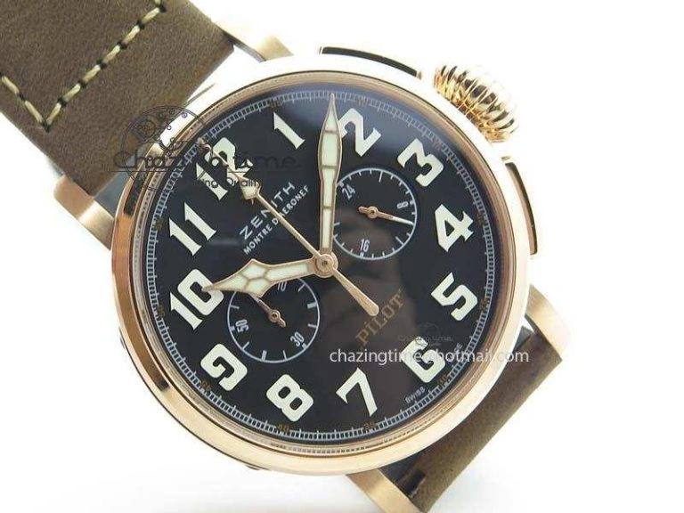 Heritage Pilot Ton-Up RG Case Black Dial On Brown Asso Leather Strap Jap Quartz Neat 10032