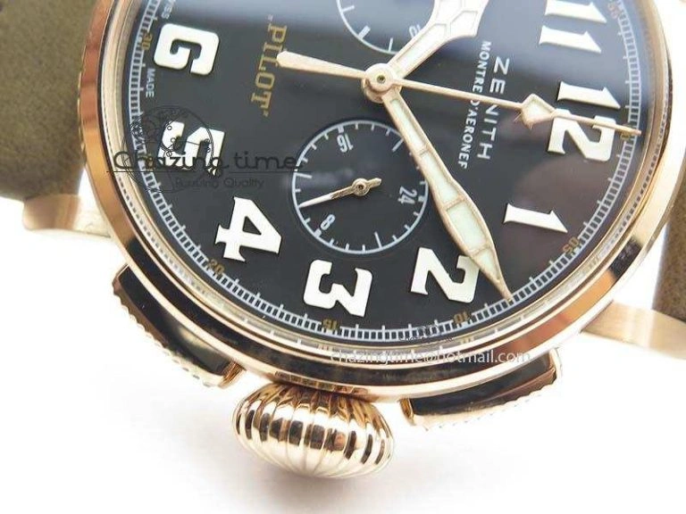 Heritage Pilot Ton-Up RG Case Black Dial On Brown Asso Leather Strap Jap Quartz Neat 10032