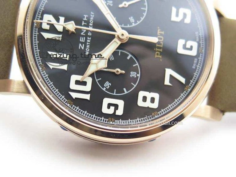 Heritage Pilot Ton-Up RG Case Black Dial On Brown Asso Leather Strap Jap Quartz Neat 10032