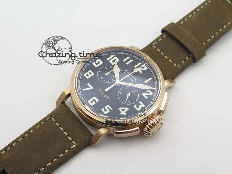 Heritage Pilot Ton-Up RG Case Black Dial On Brown Asso Leather Strap Jap Quartz Neat 10032