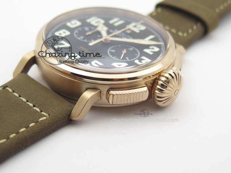 Heritage Pilot Ton-Up RG Case Black Dial On Brown Asso Leather Strap Jap Quartz Neat 10032