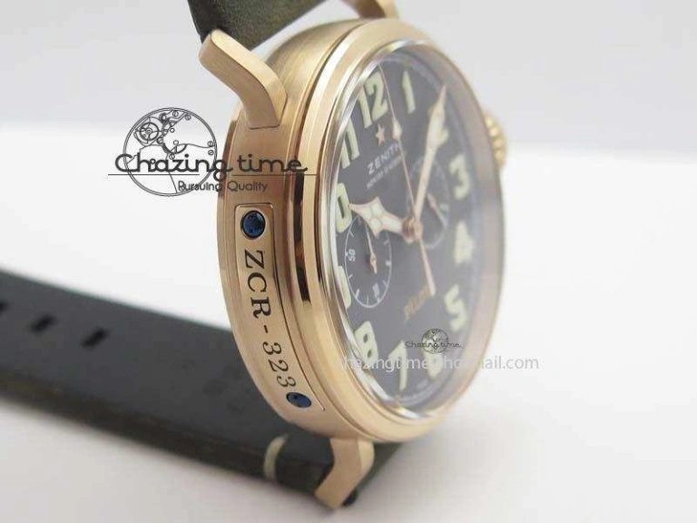 FlexibleFit Heritage Pilot Ton-Up RG Case Gray Dial On Green Leather Strap Jap Quartz 10034