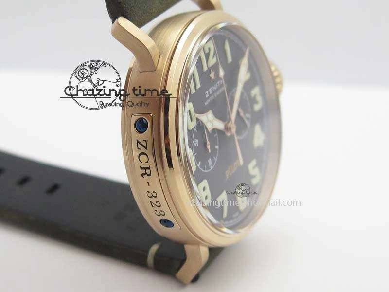 FlexibleFit Heritage Pilot Ton-Up RG Case Gray Dial On Green Leather Strap Jap Quartz 10034