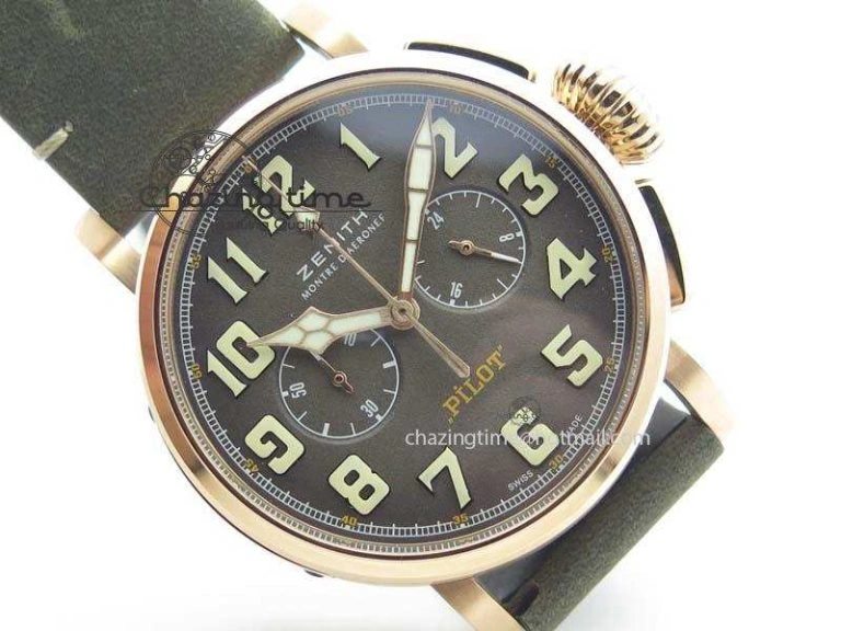 FlexibleFit Heritage Pilot Ton-Up RG Case Gray Dial On Green Leather Strap Jap Quartz 10034