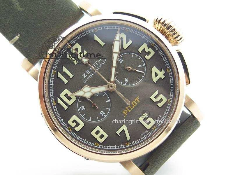 FlexibleFit Heritage Pilot Ton-Up RG Case Gray Dial On Green Leather Strap Jap Quartz 10034