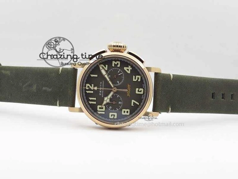 FlexibleFit Heritage Pilot Ton-Up RG Case Gray Dial On Green Leather Strap Jap Quartz 10034