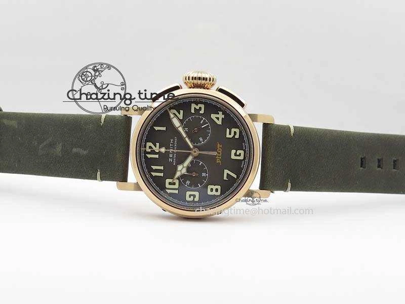 FlexibleFit Heritage Pilot Ton-Up RG Case Gray Dial On Green Leather Strap Jap Quartz 10034