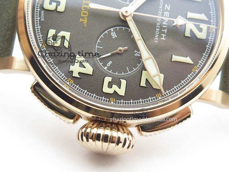 FlexibleFit Heritage Pilot Ton-Up RG Case Gray Dial On Green Leather Strap Jap Quartz 10034