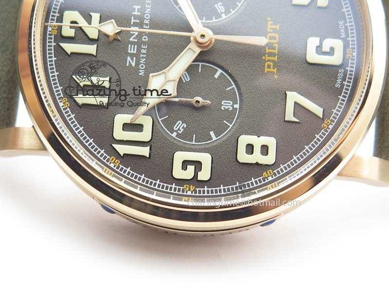 FlexibleFit Heritage Pilot Ton-Up RG Case Gray Dial On Green Leather Strap Jap Quartz 10034