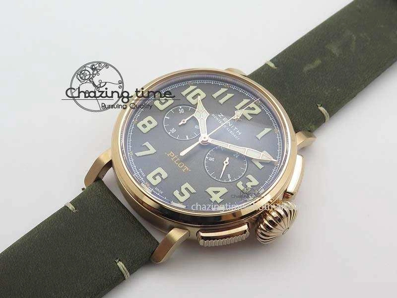 FlexibleFit Heritage Pilot Ton-Up RG Case Gray Dial On Green Leather Strap Jap Quartz 10034