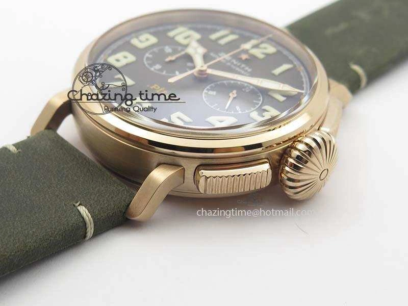 FlexibleFit Heritage Pilot Ton-Up RG Case Gray Dial On Green Leather Strap Jap Quartz 10034