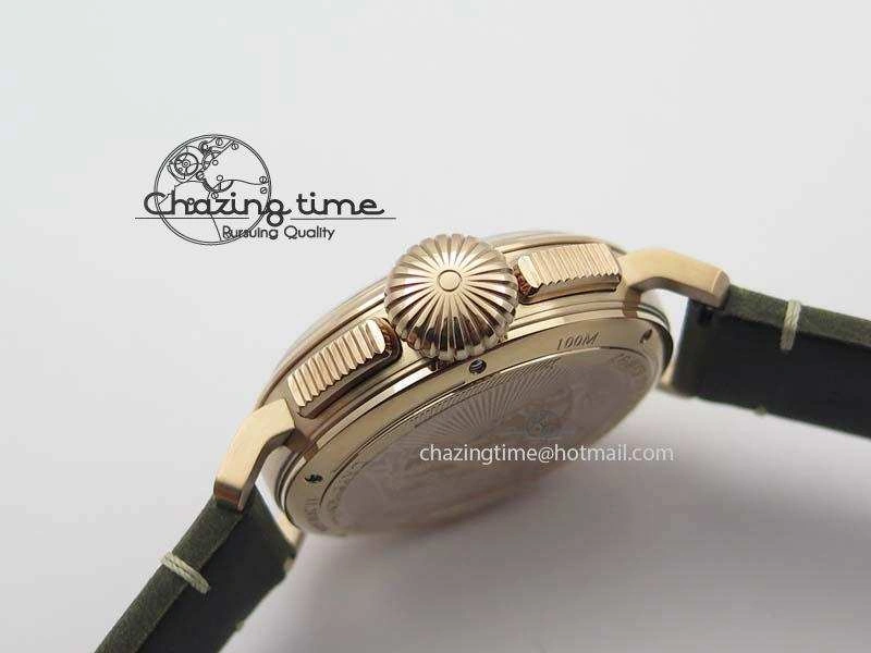 FlexibleFit Heritage Pilot Ton-Up RG Case Gray Dial On Green Leather Strap Jap Quartz 10034