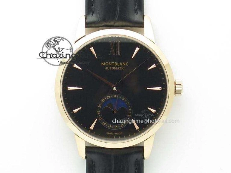FreshLook Heritage Spirit Moonphase RG Black Dial On Black Leather Strap MIYOTA 7622