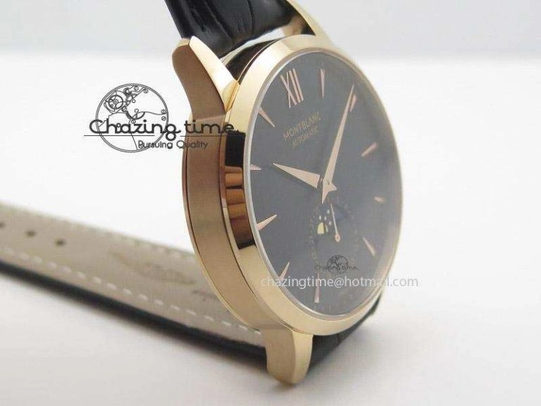 FreshLook Heritage Spirit Moonphase RG Black Dial On Black Leather Strap MIYOTA 7622
