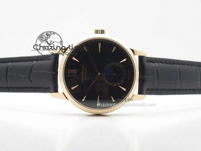 FreshLook Heritage Spirit Moonphase RG Black Dial On Black Leather Strap MIYOTA 7622